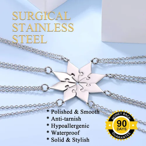 Vista 4 de U7 Heart or Puzzle Piece Best Friend Necklaces for 2-8 Stainless Steel 18K Gold Plated BFF Forever Friendship Necklace Gift for Men Women