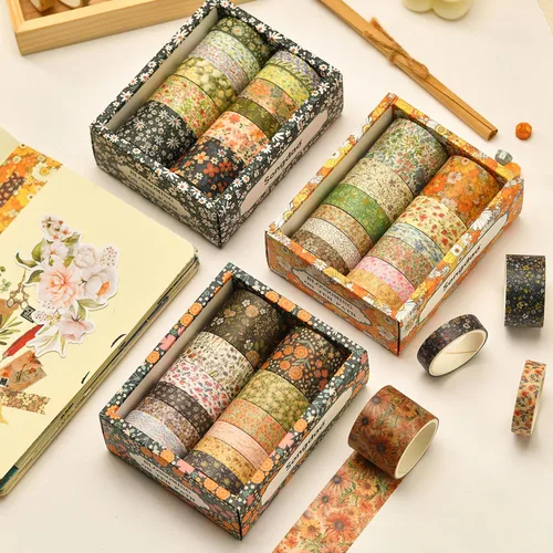 Vista 8 de 12 rollos de cinta washi con flores, juego de cinta adhesiva artística floral, cinta decorativa de jardín en flor para manualidades, niños, álbumes