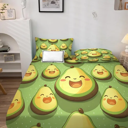 Vista 3 de Sábanas de aguacate tamaño individual – Sábanas kawaii, microfibra suave y bolsillo profundo, sábanas y fundas de almohada estampadas sin arrugas, 3