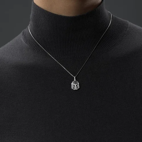 Vista 6 de Star Wars Fine Jewelry The Mandalorian - Juego de collar y aretes para casco en plata de ley y rodio negro con diamantes negros de 110 CT.TW, Metal