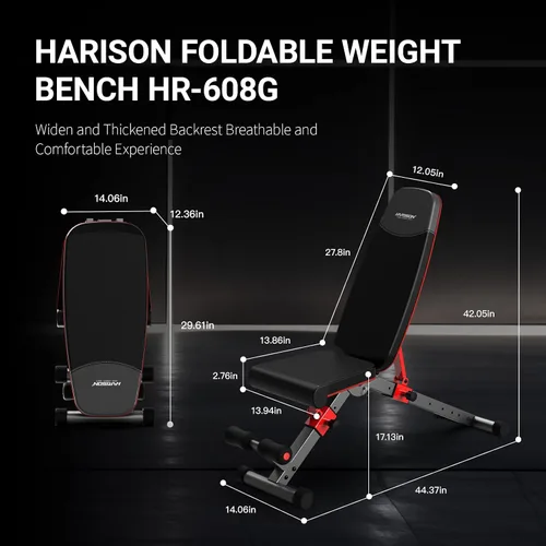 Vista 4 de HARISON Adjustable Weight Bench for Home Gym, Heavy Duty 800LBS Commercial Workout Bench, Multi-Position Incline Flat Decline Sit Up Bench for Full