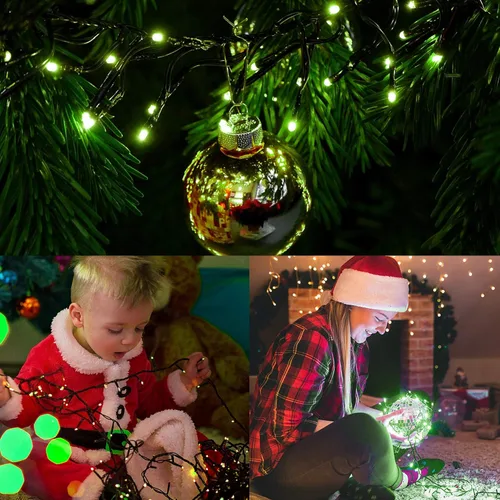 Vista 8 de Iluminación del hogar de 66 pies. Mini luces decorativas de Navidad de 200 luces LED de alambre verde, luces de hada estrellada enchufables, 8 modos