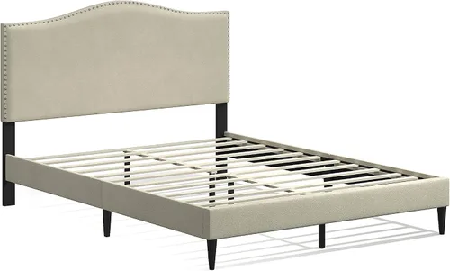 Vista 2 de Glenwillow Home Kameli - Base de cama tapizada con base de camello con ribete de clavos, base de colchón, no necesita somier, fácil montaje