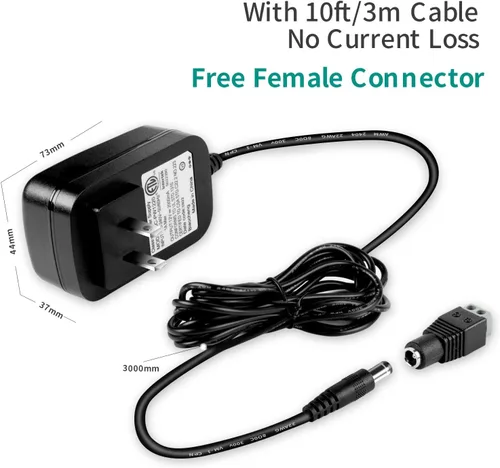 Vista 2 de Adaptador de fuente de alimentación de 12 V, 2 A, 24 W, con certificación ETL de CA a CC (entrada 100-240 V, salida 12 voltios 2 amperios), cable