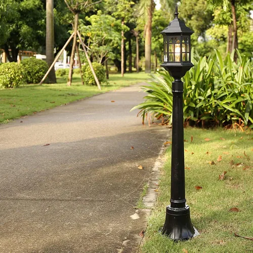 Vista 5 de Luces de poste al aire libre, IP23 impermeable lámpara de pie de metal vidrio pantalla césped luz villa paisaje comunidad jardín patio pasillo