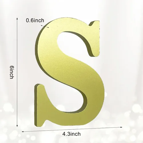Vista 2 de AOCEAN Letras de madera dorada de 6 pulgadas, letras de madera sin terminar para decoración de pared, letras decorativas de pie en rodajas, tablero