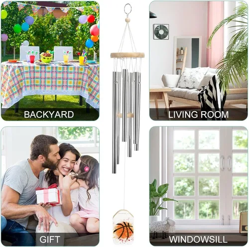 Vista 4 de Campanillas de viento de baloncesto para exteriores, de aluminio, para decoración de jardín y patio