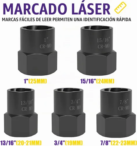 Vista 3 de Kit de extractor de pernos de 5 piezas, resistente, herramienta de extracción de tuercas de impacto de 1/2 pulgada, juego de extractor de tuercas