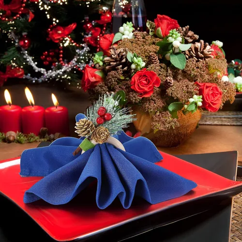 Vista 6 de Geiserailie - 12 servilleteros de Navidad, conos de pino, flor de pascua, calabaza, servilleteros de madera, decoración para Navidad, Acción