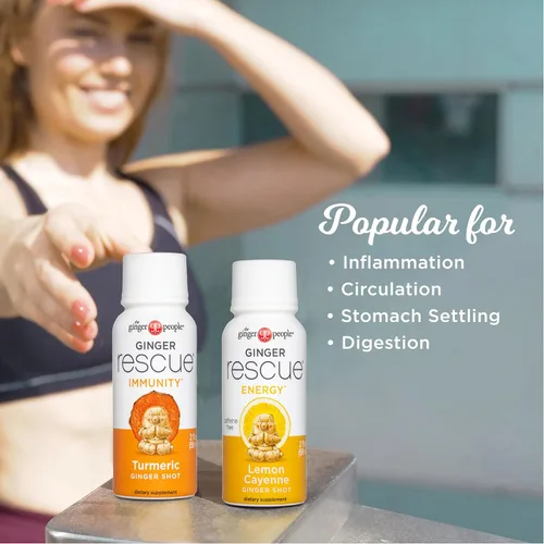 Vista 4 de Ginger Rescue Shots de The Ginger People - Potenciador de energía, energía sin cafeína, salud digestiva, sabor a limón y cayena, 2 onzas líquidas