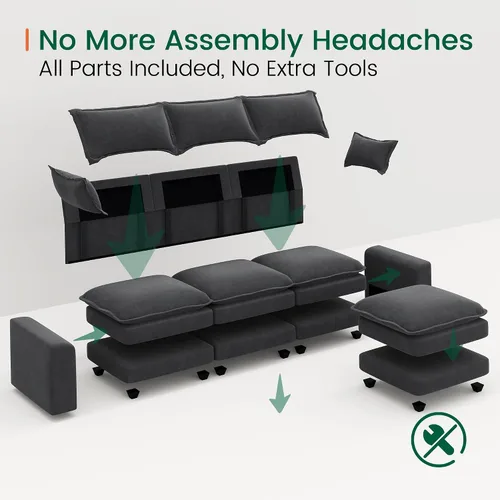 Vista 8 de Sofá de nube en forma de L de 118 pulgadas, sofá modular de gran tamaño con otomana móvil, cómodo sofá de felpilla de 4 plazas con asiento profundo