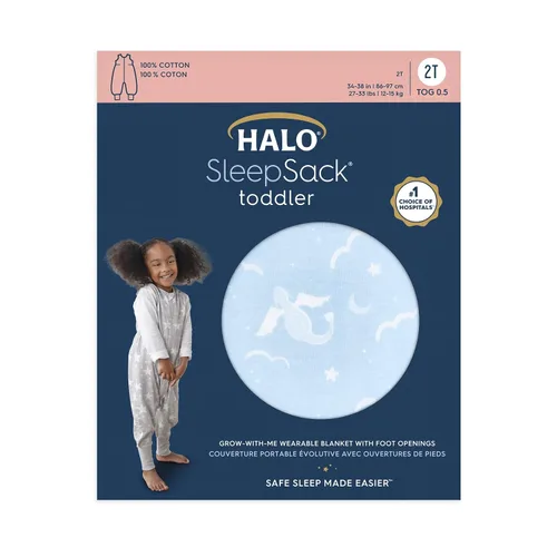 Vista 3 de HALO Saco de dormir para niños, 100% algodón, manta con mangas, TOG 0.5, dragones, 2T