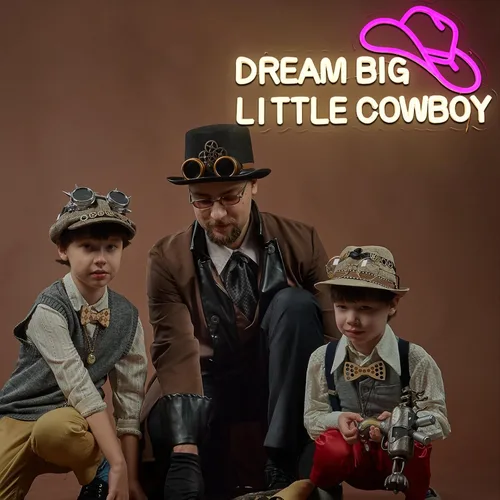 Vista 7 de Dream Big Little Cowboy - Letrero de neón para decoración de pared, letrero LED de sombrero de vaquero para habitación, luces de neón occidentales