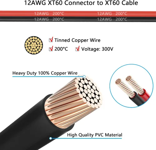 Vista 2 de XT60 Cable de extensión de enchufe 12AWG 50CM cable de silicona, conector XT60 para batería RC Lipo, piezas de juguete de repuesto de bricolaje