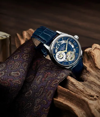 Vista 7 de Stuhrling - Reloj de vestir automático para hombre de acero inoxidable con movimiento mecánico de esqueleto automático con subesfera de tiempo