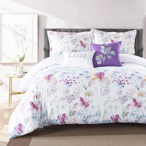 Vista 8 de Nanko Juego de funda de edredón de tamaño matrimonial, estampado de hojas florales verdes, funda de edredón de microfibra con lazos de cremallera