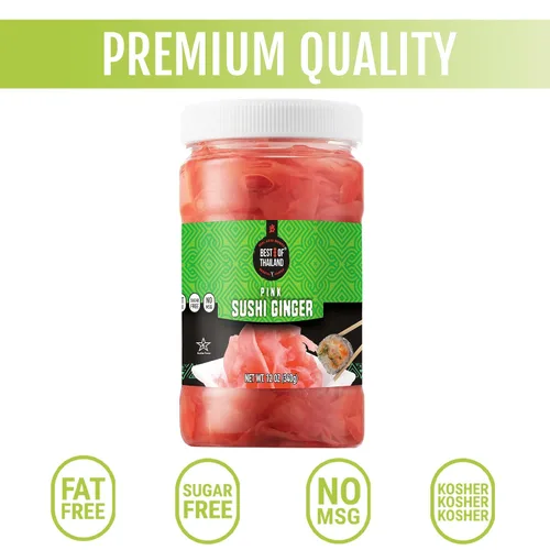 Vista 7 de Best of Thailand Jengibre Rosa Japonés en Escabeche para Sushi Sin MSG 2 Frascos de 12oz de Jengibre Gari Joven Fresco en Rodajas en Escabeche