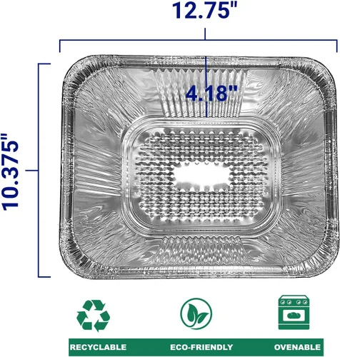Vista 2 de Sartén para asar mesa de vapor de aluminio extra profundo de 4 pulgadas de tamaño medio (1/2) - Recipientes desechables ideales para hornear