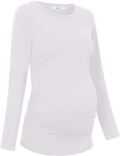 Vista 3 de Coolmee - Camiseta de maternidad fruncida con botones laterales, túnicas de maternidad de manga corta