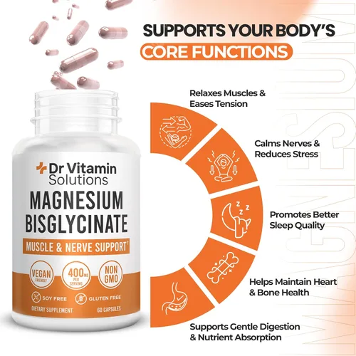 Vista 4 de Glicinato de magnesio 400 mg (quelato de bisglicinato de magnesio tamponado) Magnesio quelado Albion® para apoyo muscular y nervioso + calma