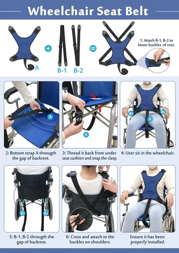 Vista 12 de AOSSA Cinturón de seguridad para silla de ruedas, restricciones de seguridad para ancianos, arnés para silla de ruedas, cinturón de seguridad