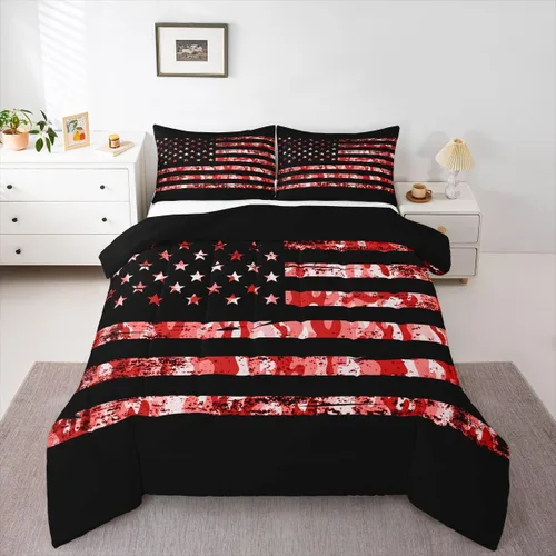 Vista 42 de Erosebridal Juego de edredón de bandera estadounidense tamaño individual para niños y adolescentes, juego de ropa de cama de camuflaje, edredón