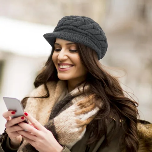 Vista 7 de Loritta Gorro de invierno para mujer, gorro de lana con visera