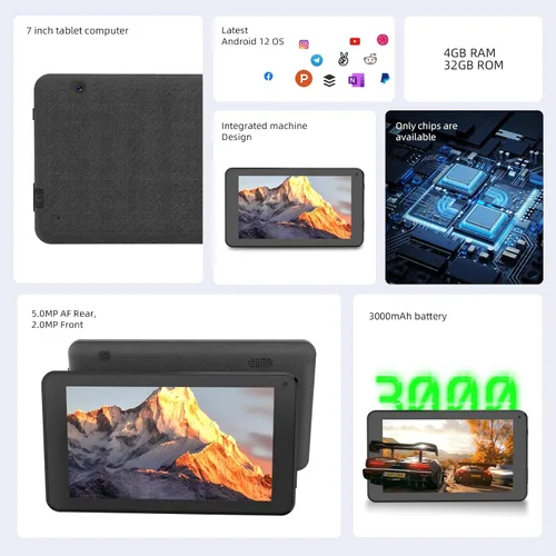 Vista 3 de ZZB Tablet Android de 7 pulgadas, tabletas Android de 32 GB de almacenamiento 1024 GB SD expansión Tableta PC, procesador de cuatro núcleos 4 GB RAM