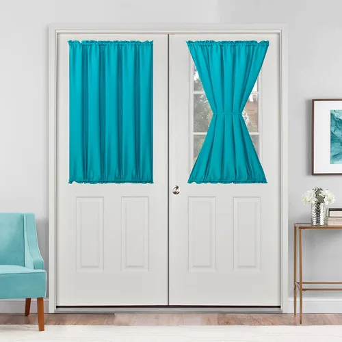 Vista 36 de Cortinas para puerta francesa, color aguamarina, 24 pulgadas de ancho x 40 pulgadas de largo, 1 panel Bolsillo para barra, semitransparente
