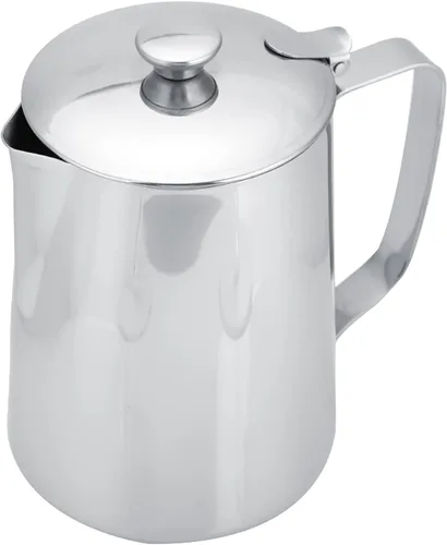 Vista 4 de Taza de café de acero inoxidable, jarra de espuma de leche con tapa para café con leche, jarra de espuma de leche de 11.8 fl oz, jarra de espuma