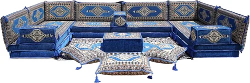 Vista 18 de arabicsofa Cojines de piso árabe en forma de U – Sofá tradicional Majlis con sofá otomano