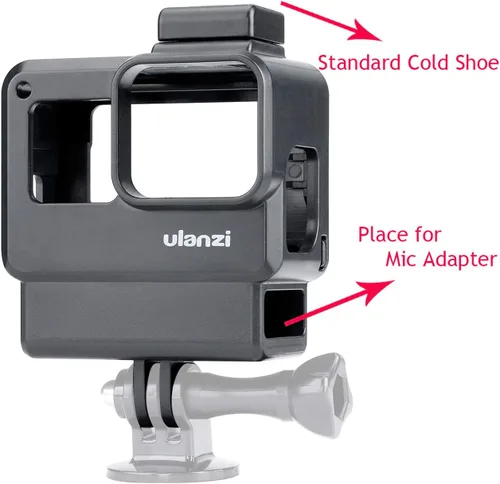Vista 2 de V2 - Carcasa para vlogging con micrófono, soporte para zapata fría, compatible con GoPro Hero 7 6 5, adaptador de audio de micrófono, accesorios