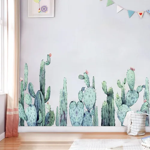 Vista 5 de Calcomanías de pared de cactus, calcomanías de cactus de plantas verdes para decoración de pared de espejo, murales de vinilo removibles para sala