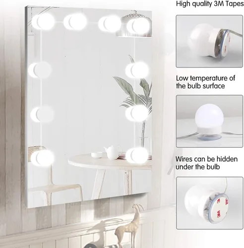 Vista 3 de Luces de espejo regulables, luces LED estilo Hollywood con 10 bombillas, luces de tocador alimentadas por USB para espejo, tocador, dormitorio