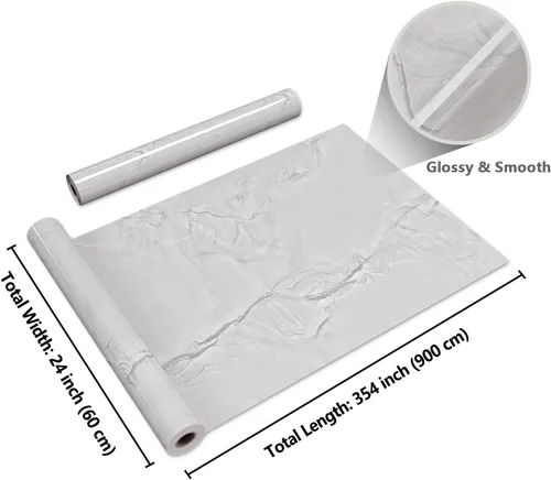 Vista 8 de CRE8TIVE Papel tapiz de mármol blanco y gris brillante de 24 x 354 pulgadas, tamaño grande, para despegar y pegar, papel de contacto de mármol