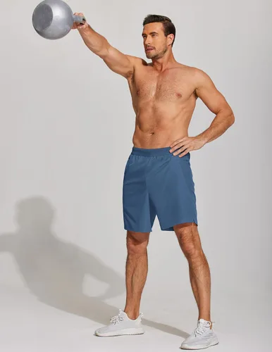 Vista 3 de COOFANDY Pantalones cortos de entrenamiento para hombre de 7 pulgadas, paquete de 2 pantalones cortos de entrenamiento ajustados de secado rápido