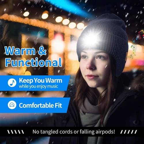 Vista 49 de Gorro Bluetooth con auriculares ligeros e inalámbricos, micrófono integrado y altavoces estéreo mejorados con música