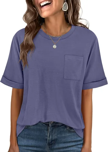 Vista 10 de ANRABESS - Camiseta de manga corta para mujer, estilo oversized, casual, suelta, básica, para verano, con bolsillo Caqui