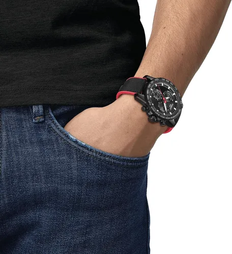 Vista 8 de Tissot Supersport Chro 316L Caja de acero inoxidable con revestimiento PVD negro correa de cuero de cuarzo suizo reloj casual 22