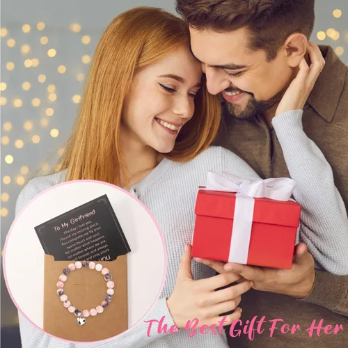 Vista 7 de Pulsera de piedra natural para mujeres y niñas, regalo para amiga, hermana, hija, nieta, ahijada, sobrina, novia, alma gemela, inspirador