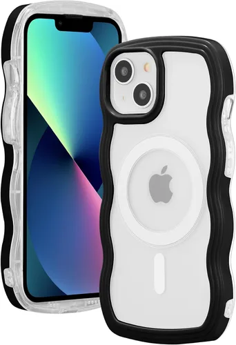 Vista 11 de ZCDAYE Funda magnética para iPhone 11, bonita funda con marco de ondas rizadas compatible con carga inalámbrica, funda protectora transparente