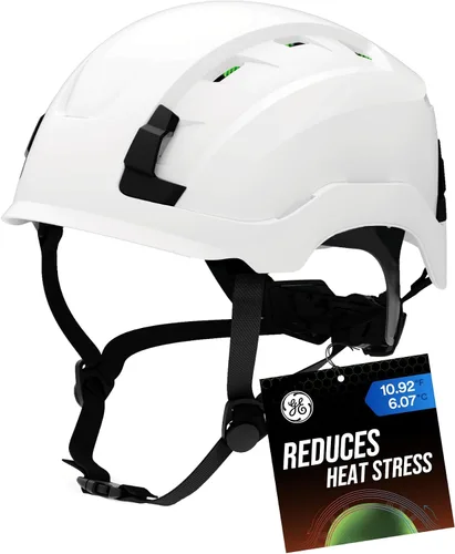 Vista 13 de GE Safety Helmet, Impact Absorbing Tech, Adjustable Ratchet, ANSI Type 1, Memory Foam Padding, Hard Hats Protection, Chin Strap, Class C (Vented) &