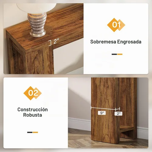 Vista 7 de Tribesigns Mesa Consola Extra Larga de 70.9 Pulgadas, Mesa de Sofá de Madera Estilo Granja Detrás del Sofá, Mesa Auxiliar Estrecha de Entrada