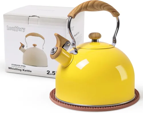 Vista 12 de LONFFERY Tetera para estufa, hervidor de té silbante de 2.5 cuartos de galón, con mango plegable de acero inoxidable de grado alimenticio