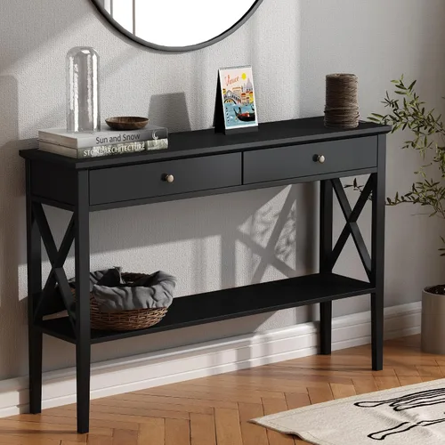 Vista 10 de ChooChoo - Mesa de entrada de granja de 39 pulgadas con cajones y estante de almacenamiento 11.8"D x 39.4"W x 31.5"H, Console Table, Sofa Table