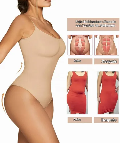 Vista 6 de SHAPERX Body de tanga con control de abdomen para mujer, sin costuras, cintura Tanga beige.