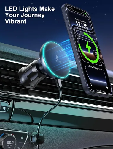 Vista 7 de para iPhone Cargador de Montaje de Coche Magsafe, Cargador de Coche Inalámbrico Soporte Magnético para Teléfono de Coche para Tablero Rejilla