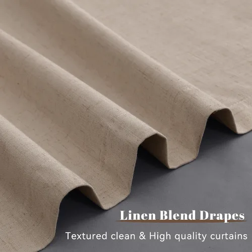 Vista 21 de Guken Cortinas opacas de lino, 2 paneles rústicos, elegantes, 100% opacas, con aislamiento térmico, banda de ganchos y trabilla trasera, 52 x 84