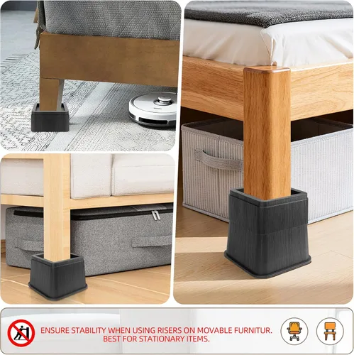 Vista 4 de Elevadores de cama ajustables de 8 pulgadas, soportes de elevación antideslizantes resistentes para camas, sofás, diseño cuadrado duradero