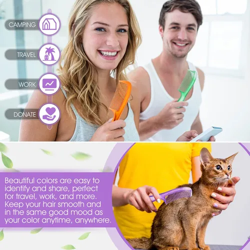 Vista 5 de Nuogo 100 peines coloridos para el cabello a granel para personas sin hogar, desechables, envueltos individualmente, suministros para cuidado